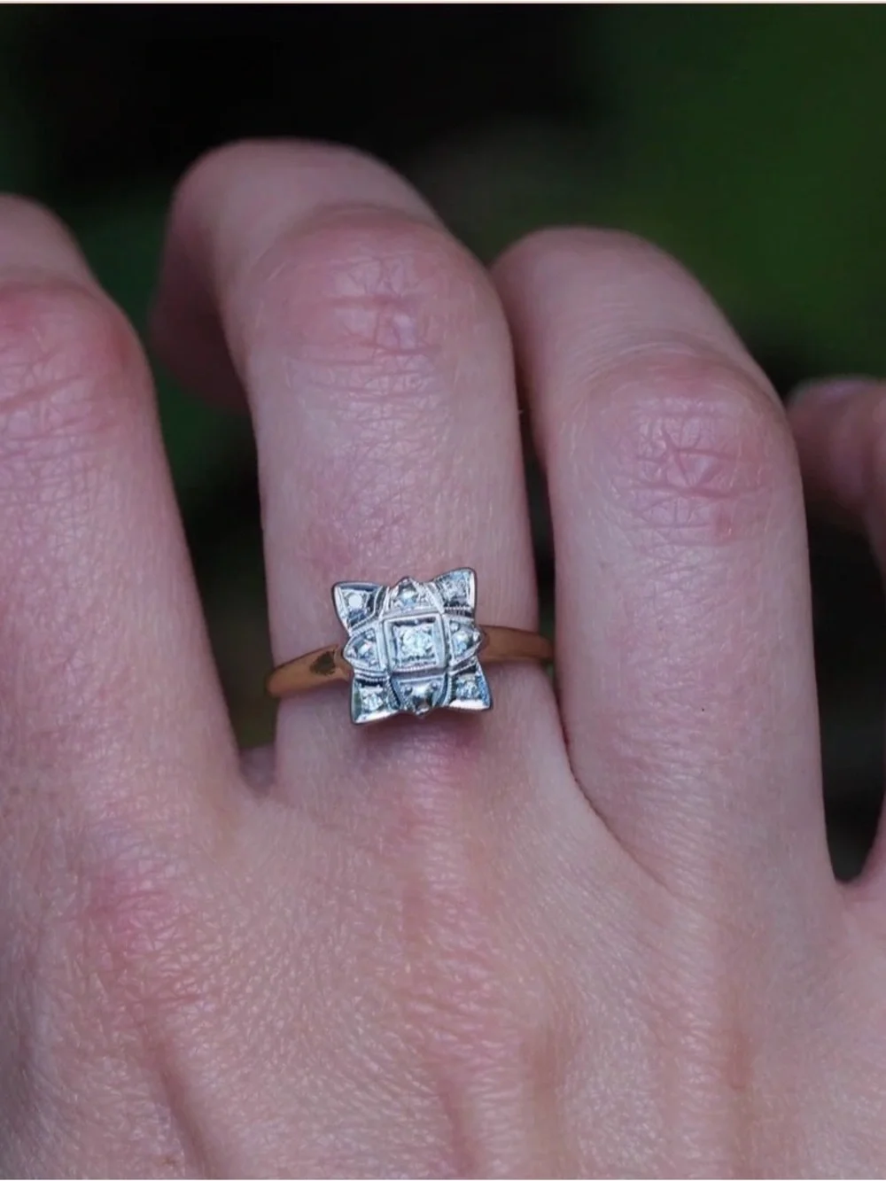 Vintage-Inspired Gold and Silver Floral Diamond Ring